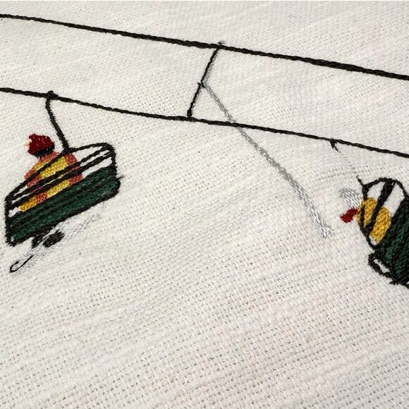 West Elm Embroidered Skier Pillow Cover 18x18 Alabaster Cotton Winter Decor New - Picture 2 of 9